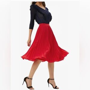 Grace Karin Women's A-Line Pleated Skirt in Red M